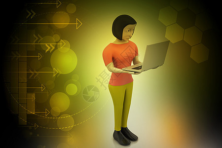 显示笔记本电脑的 3d 女性女士插图商业互联网数字空白钥匙网络公司键盘图片