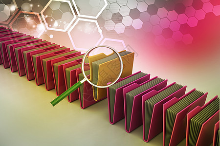 使用文件文件夹放大玻璃探索物质目录数据折射光学文档检查审查蓝色图片