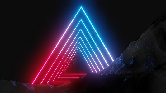 深色背景上发光的霓虹三角形墙纸线条房间反射激光游戏安装展示插图光谱图片