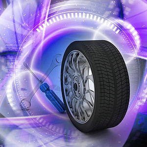 3d 轮胎更换概念维修轮缘帮助扳手车轮工作机器运输光盘工程师图片