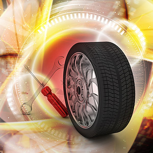 3d 轮胎更换概念金属工作橡皮乐器工具工程师速度轮缘插图车轮图片