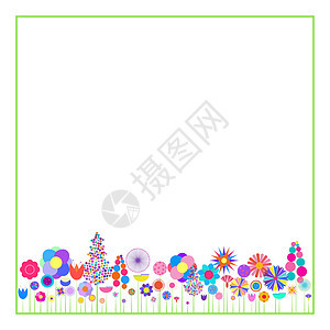 白背景的方形框架 有多彩花朵 矢量 i背景图片