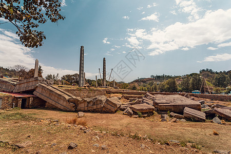 埃塞俄比亚阿克苏姆市古代方尖碑巨石古董艺术考古学石头柱子国王世界纪念碑吸引力图片