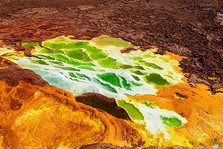 Dallol 埃塞俄比亚达那基尔萧条陨石温度沮丧全景弹簧热液喷泉记录沙漠尔塔图片