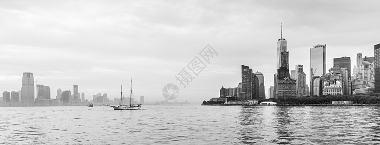 美国纽约州纽约市下曼哈顿和泽西市全景帆船旅游建筑学公园港口天空摩天大楼自由旅行景观图片