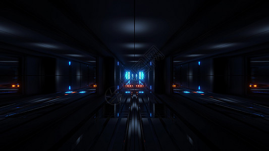 蓝光背景三度覆盖的清洁风格闪光隧道走廊背景背景Name反光蓝色玻璃科幻反射深色艺术插图运动对比度图片