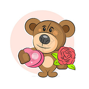 带花和心矢量的泰迪熊说明图片