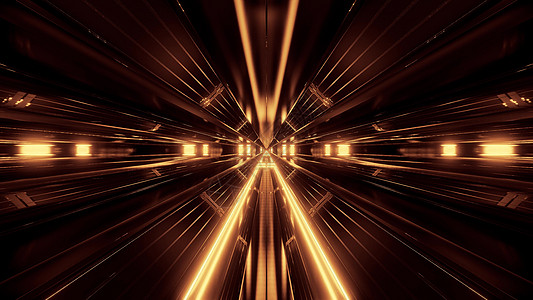 带有金亮光灯的黑色未来科学菲隧道 背景3D插图走廊太空运动小说科幻墙纸艺术金子隧道背景图片