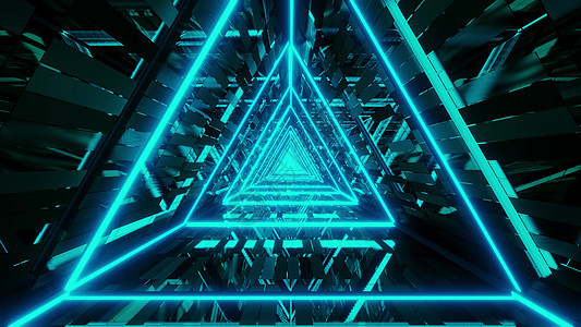 蓝色三角铁丝框背景壁圆纸3d翻转的抽象光亮反射子隧道渲染砖块三角形玻璃插图反光运动图片