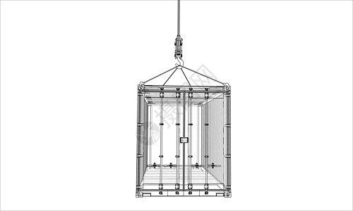 货物集装箱 线框样式插图贮存商业起重机金属运输建造加载出口卡通片图片