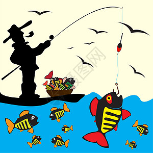 美丽的鱼 模式钓鱼 美丽的夏天爱好 矢量海报 每股收益男人野生动物插图吉祥物女士标识运动艺术动物群海洋图片