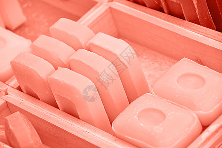 木箱中传统的美容硬肥皂条洗手间手工珊瑚调子洗涤剂纪念品蔬菜盒子酒吧粉色图片
