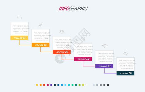 具有 6 个步骤的抽象业务模块化信息图表模板 浅色背景上孤立的彩色图表时间线和时间表图片