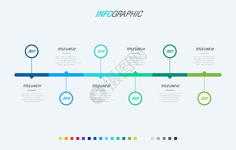 具有 6 个选项的抽象业务圆形信息图表模板 浅色背景上孤立的彩色图表时间线和时间表工作插图商业报告箭头日程流程流动技术项目图片
