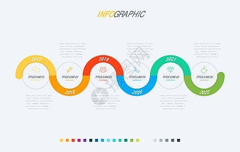 时间线图表设计矢量  6 个选项的圆形工作流程布局 矢量图时间线模板数据网络插图报告商业技术日程媒体社交推介会图片