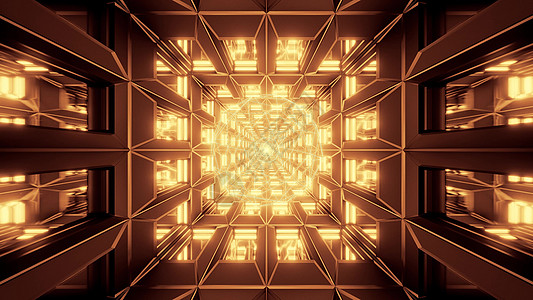发光的线框 ico 设计与玻璃背景墙纸 3d 它制作图案渲染隧道领域反射金子运动原子插图艺术反光图片