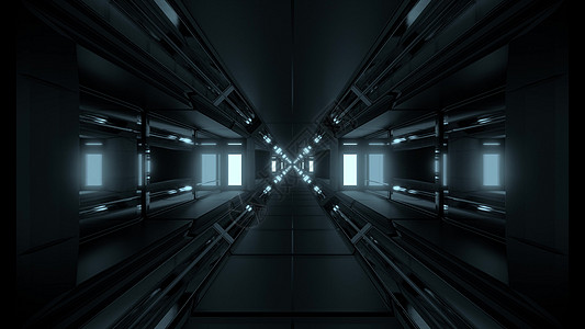 3d 插图背景壁纸的3d号空间隧道走廊运动反光渲染反射玻璃艺术科幻金子辉光机库图片