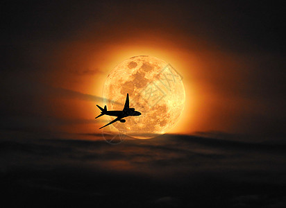 飞过月球的休光飞机想像力旅游喷气运输路线航空公司旅行月亮地平线飞行图片
