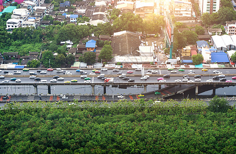 曼谷市和空中观光的交通堵塞市中心天空阴影商业旅行社论日落高楼建筑办公室图片