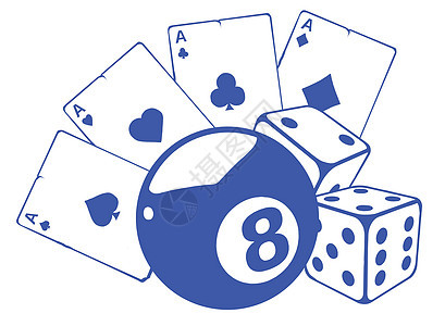 白色背景上带有八号球的王牌扑克牌线索竞赛俱乐部水池现金挑战运动财富游戏投注图片
