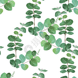 水彩绿叶水彩雪莓树枝与绿叶无缝模式季节植物学插图植物群卡片衬套问候语叶子艺术蓝色背景