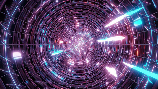 具有彩色反射的抽象金属隧道 3d 插图背景墙纸运动紫色艺术渲染粉色蓝色背景图片