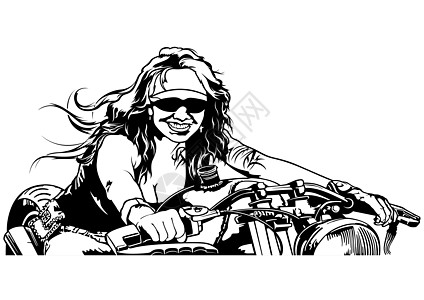 女摩托车手绘画速度骑士女士黑与白车轮旅行驾驶女性骑术图片