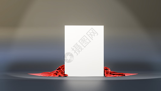 盒子上盖着红布  3D渲染纺织品空白惊喜墙纸织物帆布推介会亚麻麻布艺术图片