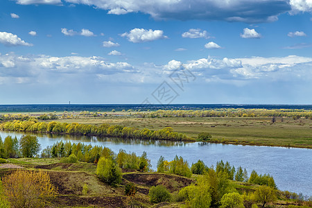 俄罗斯奥卡河的景象地区天空村庄爬坡旅行旅游草地绿色农村河岸图片
