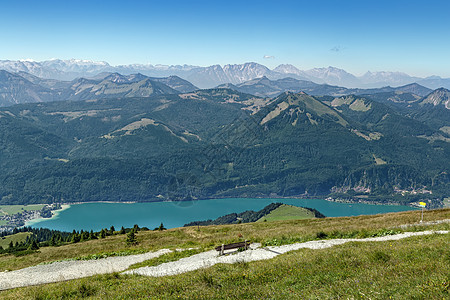 来自奥地利Schafberg山的视图全景风景旅游旅行岩石天线顶峰假期绿色山顶图片