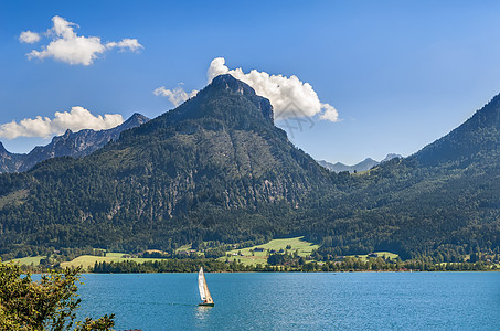 奥地利沃尔夫冈湖旅行风景旅游岩石天空假期蓝色顶峰图片