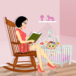 童话书妈妈读童话故事给她的孩子卧室页数闲暇女士女性房子法律女孩故事婴儿背景