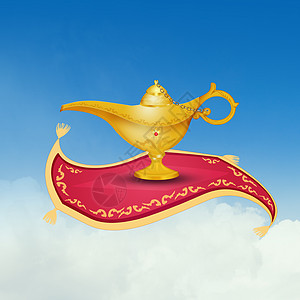 飞地毯上的阿拉丁灯快乐寓言飞毯天才欲望金子飞行插图艺术文化图片