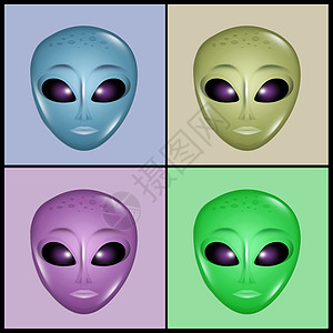 不同外星人的脸色科学飞碟插图火星面具动物绿色背景图片