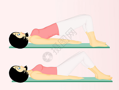 女孩锻炼臀部冥想插图瑜伽身体腹肌练习姿势女士健身房图片