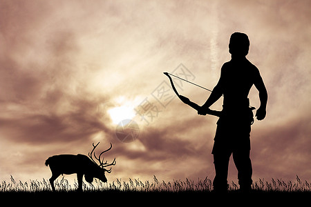 人用弓箭打猎插图哺乳动物荒野箭头水牛日落图片