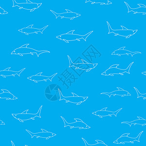 在蓝色背景隔绝的鲨鱼 鱼无缝模式野生动物爱好眼睛捕食者美食动物生物淡水钓鱼食物图片