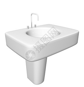 现代洗手盆或水槽中隐藏有水龙头和管道固定装置 以白色背景隔离图片