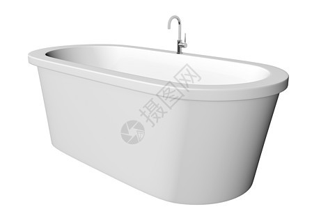 白色和深白的现代白色浴缸 有不锈钢固定装置 与白色背景隔绝图片