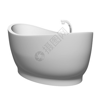 带有不锈钢固定装置 在白色背景下被隔离的充满瘟疫的现代白色浴缸图片
