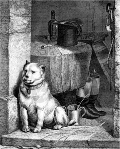 狗的仆人 在兰德西尔边上的古代雕刻图片