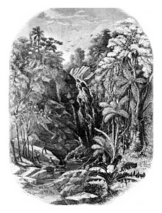 莫埃利的瀑布 古代雕刻图片
