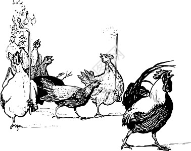 投诉复古它制作图案雕刻黑色插图白色鸡翅狐狸艺术母鸡绘画团体图片