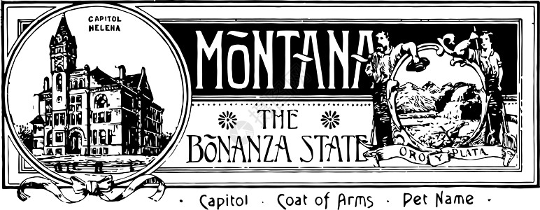 蒙大拿州的州旗富矿州复古插画图片