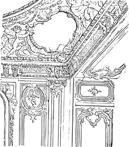 在凡尔赛宫的沙龙 墙壁上装饰古老的香肠图片