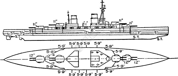 兴登堡德国海军战列舰复古插画图片