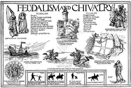 封建主义和骑士精神复古插图图片