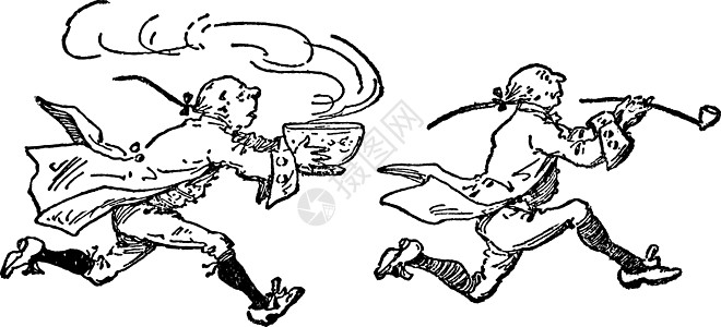 两个男人带着碗和管道跑来跑去 老式插图图片