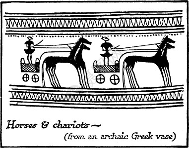 亚利安语人民马和战车 古老的插图图片