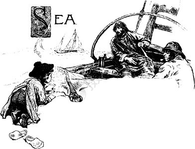 渔民 古董插图背景图片